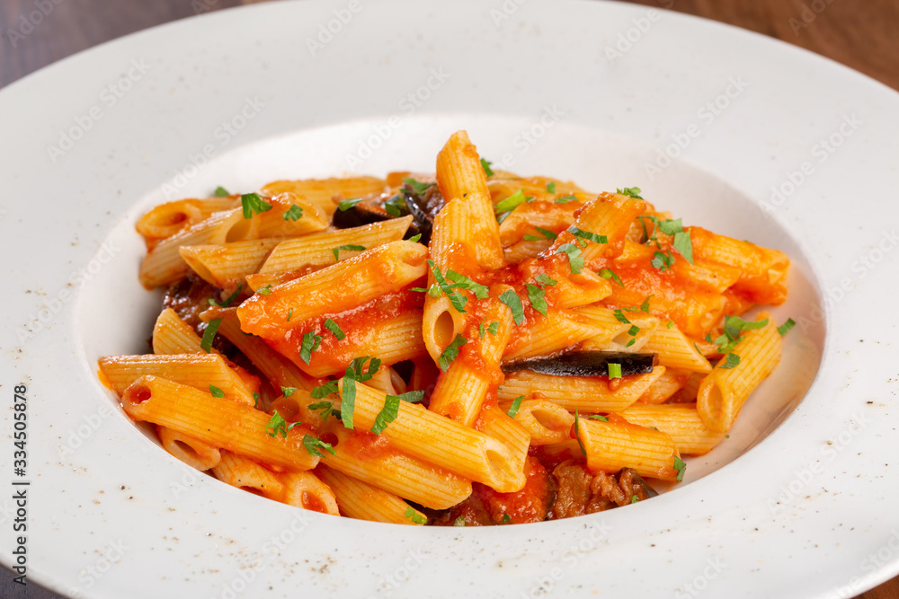 details of fresh pasta with tomato and veggie, italian style details of fresh pasta with tomato and veggie, italian style