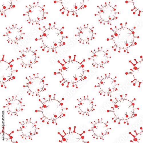 Seamless pattern with viruses. Red coronavirus on a white background. Vector illustration.