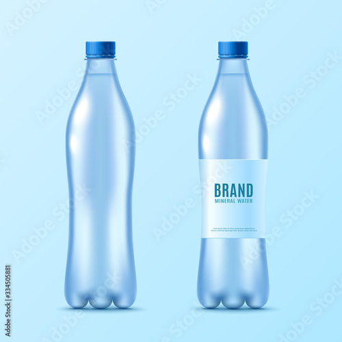Mockups set of water bottle with label realistic vector illustration isolated.