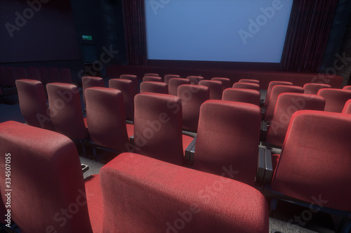 interior of the cinema theater, of the film theater empty seats 3d render