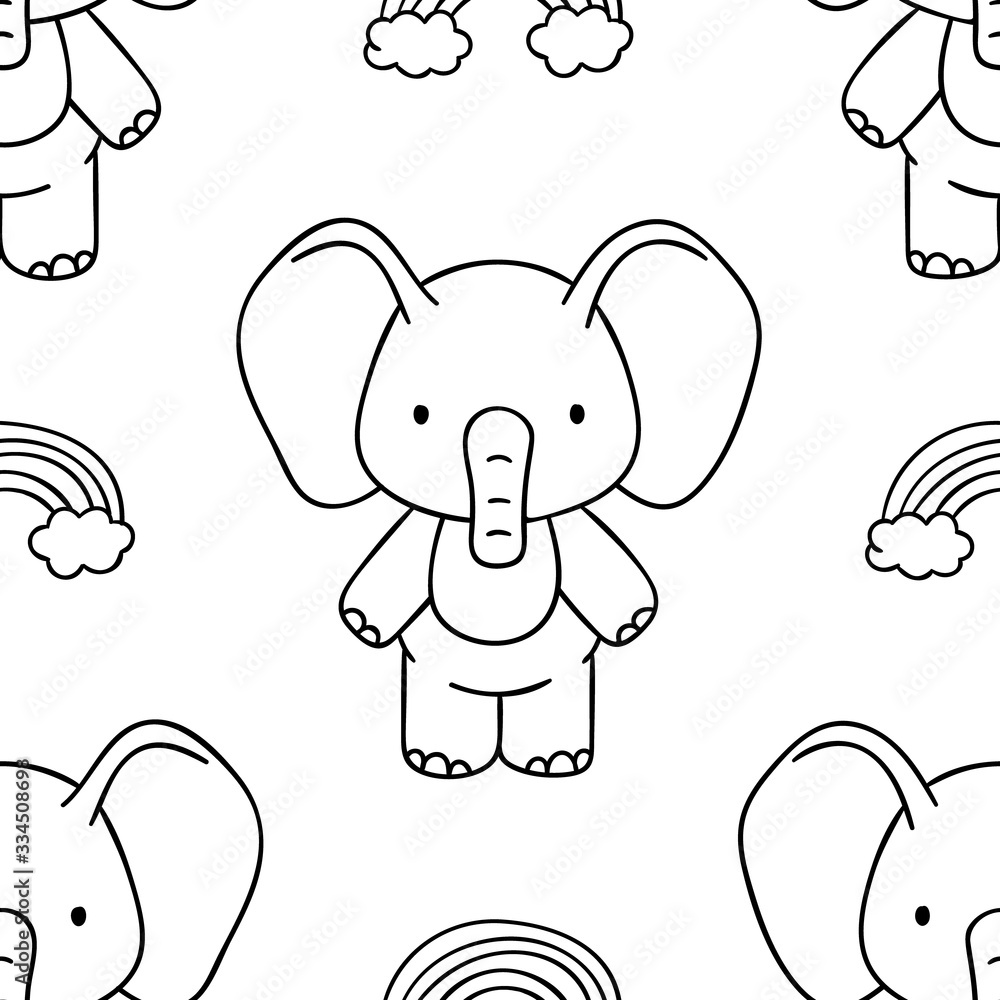 Simple seamless pattern, black and white cute kawaii hand drawn