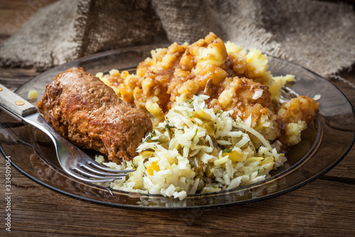 Tasty roulades beef on plate. photo