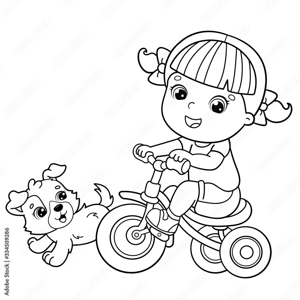 Coloring Page Outline Of a cartoon girl riding a Bicycle or bike ...
