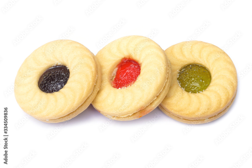 Tree cookies with jam isolated on white background - with clipping path. Tree cookies with jam isolated on white background - with clipping path.