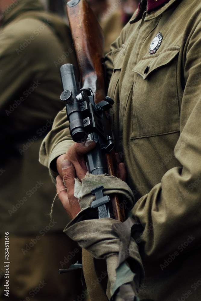 BREST, Brest Fortress, BELARUS - 22 th JULY 2019: Reconstruction of the World War 2. Attack of the German invaders on the USSR. BREST, Brest Fortress, BELARUS - 22 th JULY 2019: Reconstruction of the World War 2. Attack of the German invaders on the USSR.