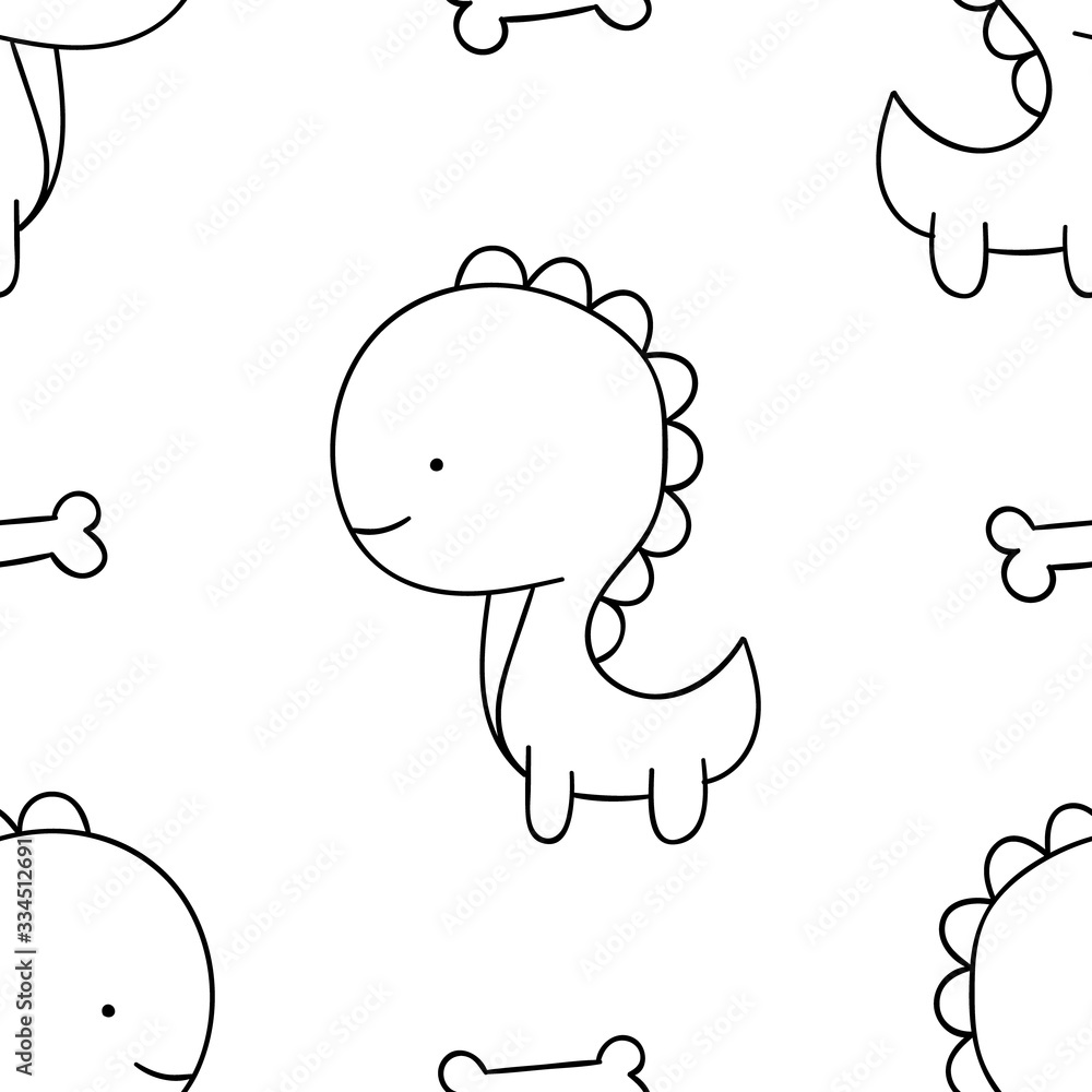 Simple seamless pattern, black and white cute kawaii hand drawn