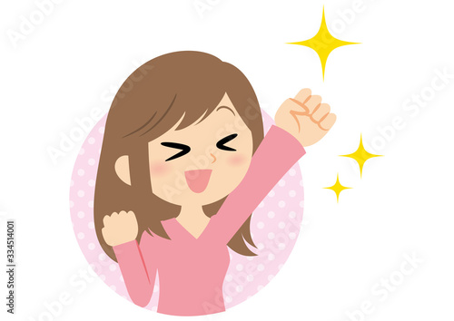 女性の表情　ガッツポーズ