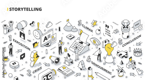 Storytelling Isometric Outline Illustration