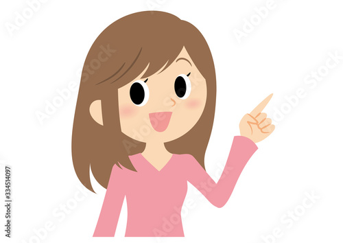 女性の表情　指差す