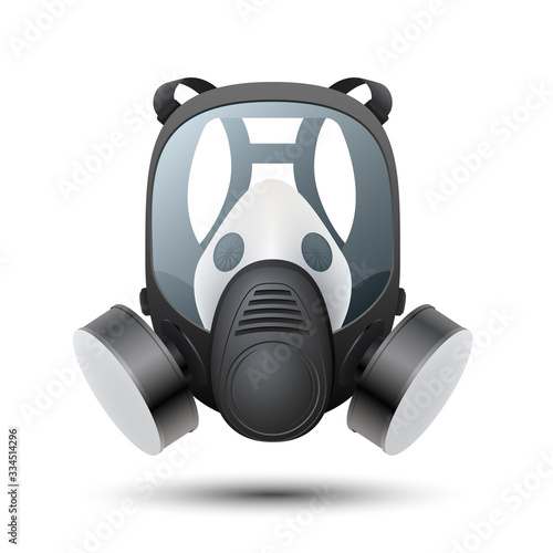 Respirator Isolated on white background. Detailed chemical gas mask respirator with protective glass and filters. Vector illustration.