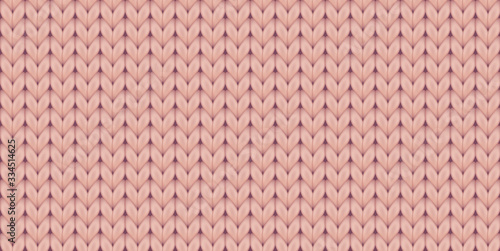 Knitted realistic seamless background of pink color. Knitting vector pattern. Vector knit texture for background.