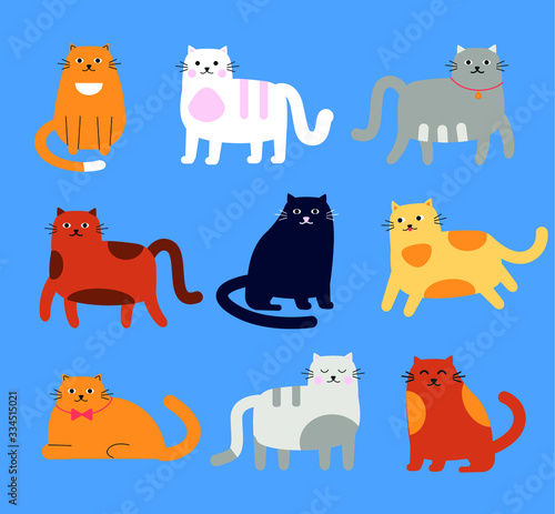 Set of cartoon funny cats, vector illustration. 