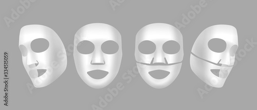 Vector realistic cotton or gel sheet face masks isolated