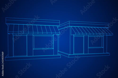 Shop market stores. Small business concept. Wireframe low poly mesh vector illustration.