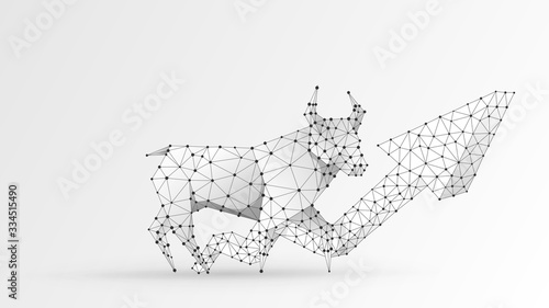 Bull market trend, growth arrow. Stock Exchange and concept of a trading chart. Low poly, wireframe 3d vector illustration. Abstract, polygonal image on white origami background
