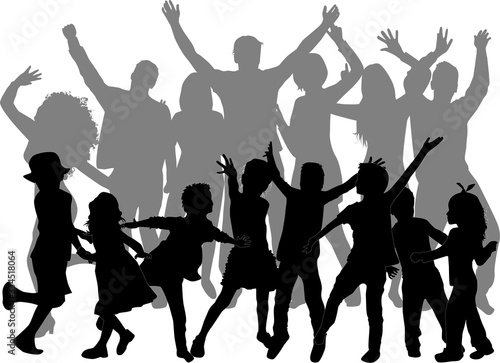 Vector silhouette of family. Dancing people.