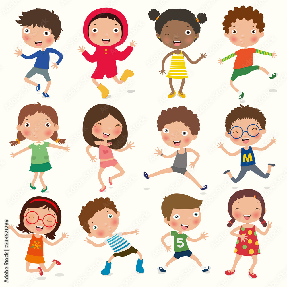 Variety of emotions children, kids face with different expressions, pose, gesture, vector, illustration Variety of emotions children, kids face with different expressions, pose, gesture, vector, illustration