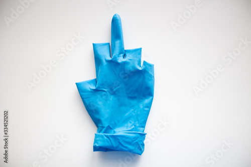 Blue medical glove . stop the coronavirus. ncov-19.