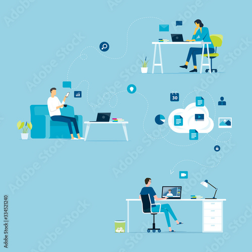 flat vector work from home workplace concept and business smart working online connect anywhere  concept