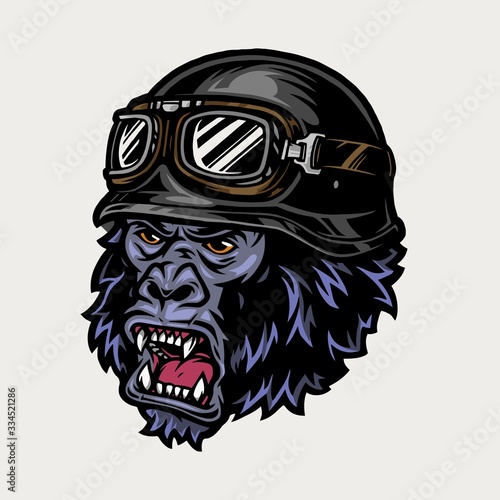 Colorful angry biker gorilla head