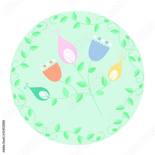 Flowers illustration on a light blu circle