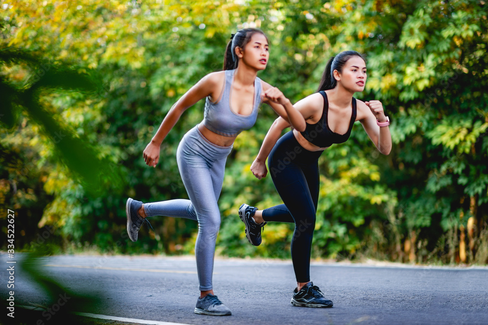 Women exercise happily for good health. Exercise concept Women exercise happily for good health. Exercise concept