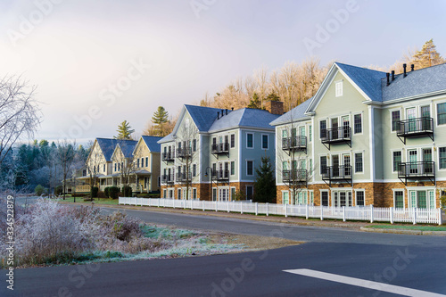 Row of town homes in Stowe Vermont, USA