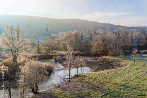 Wallpaper Mural Stowe Community Church on a cold frosty fall morning in Stowe Vermont USA Torontodigital.ca