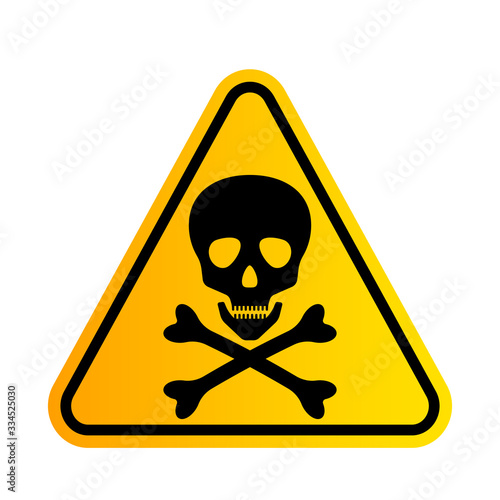 Bones and skull as a sign of toxicity warning. yellow triangle hazard icon.