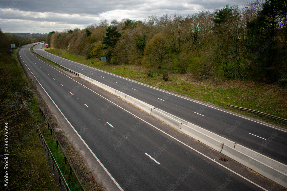A deserted A303 during Corna virus lockdown. Sparkford, Somerset, Southwest, UK. March 31 2020 A deserted A303 during Corna virus lockdown. Sparkford, Somerset, Southwest, UK. March 31 2020