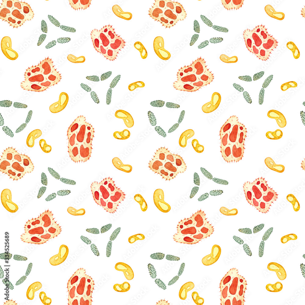 Obraz premium Seamless pattern, microbes, watercolor painting, current topic. Science and medicine.