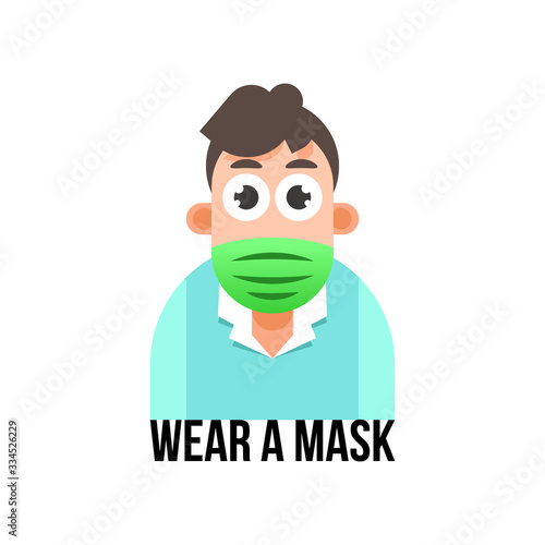 Vector illustration of novel coronavirus 2019-nCoV. wuhan virus china. Young man wearing face mask. corona virus quarantine. coronavirus outbreak concept. coronavirus attack concept.