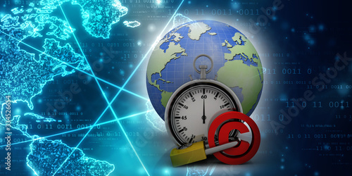 Bild auf Leinwand 3d illustration copyright symbol concept with lock near stopwatch