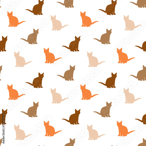 Seamless pattern with interesting orange  brown and beige cats on white background for fabric  textile  clothes  tablecloth and other things. Vector image.