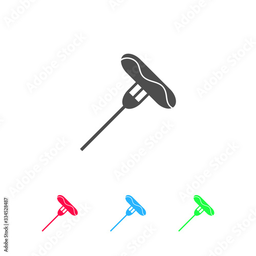 Sausage on fork icon flat.