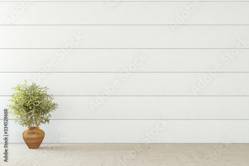 White empty room. Scandinavian interior design. 3D illustration