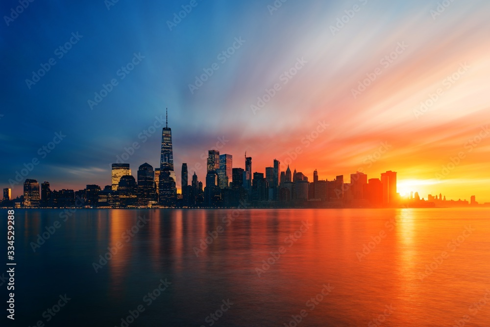New York City skyline day and night