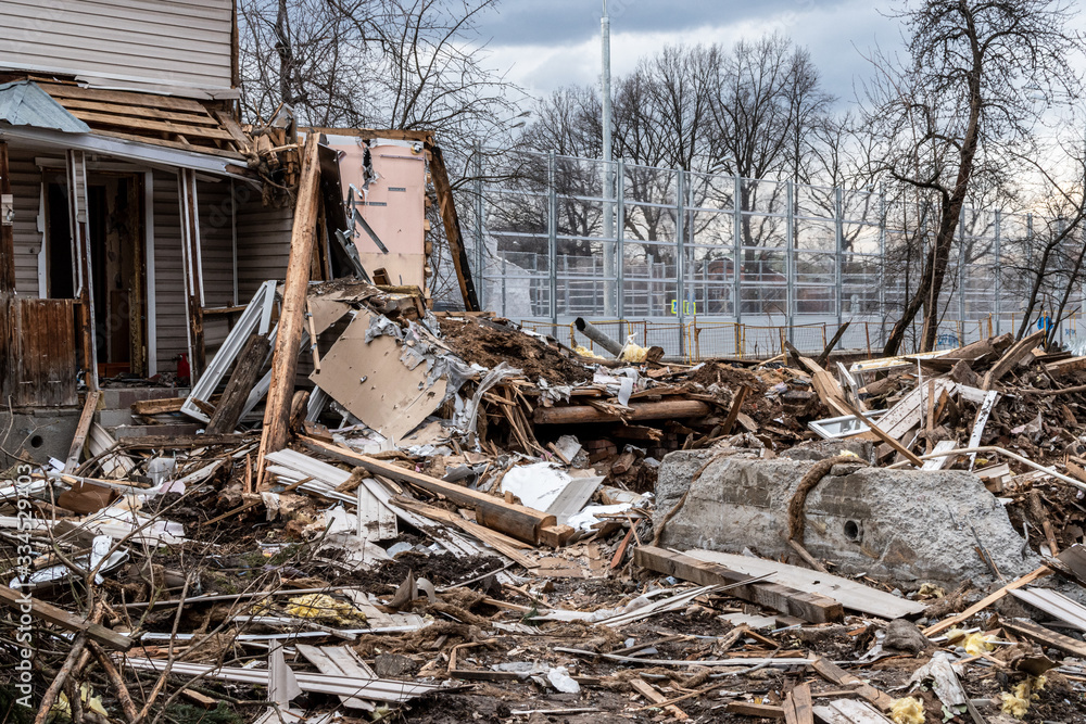 Destroyed country house. The wreckage and debris. Selective focus Destroyed country house. The wreckage and debris. Selective focus