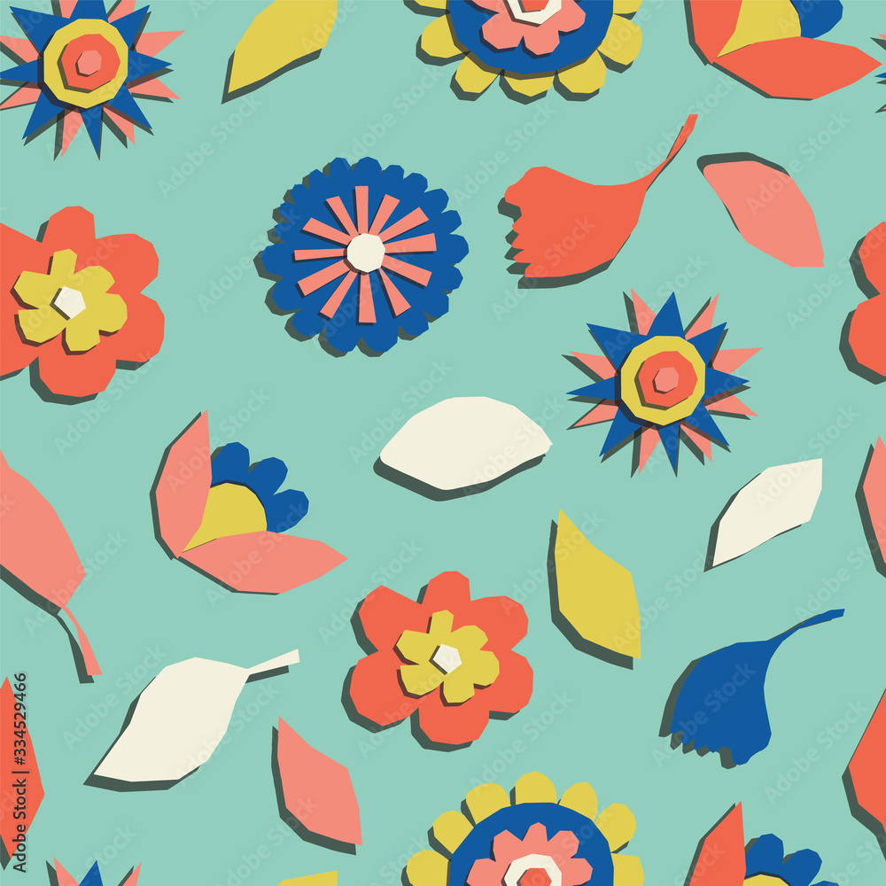Vector Paper Cut Flowers Seamless Pattern Background