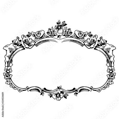 Cartouche for an old geographical map. Ancient frame for the signature. Baroque, Rococo style. Hand-drawn sketch vector