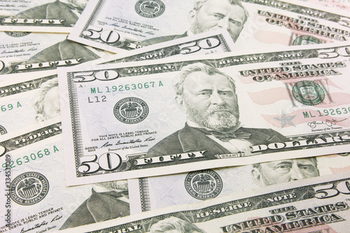 Stack of american money, fifty dollar cash banknotes 