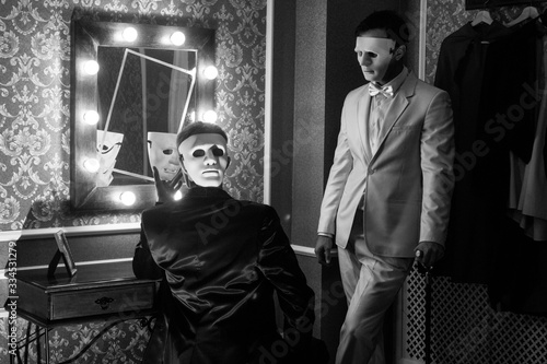 two men in masks on halloween party