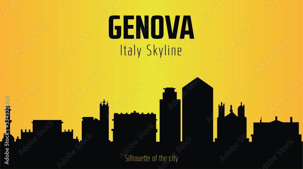 Genova Italy city silhouette and yellow background. Genova Italy Skyline.