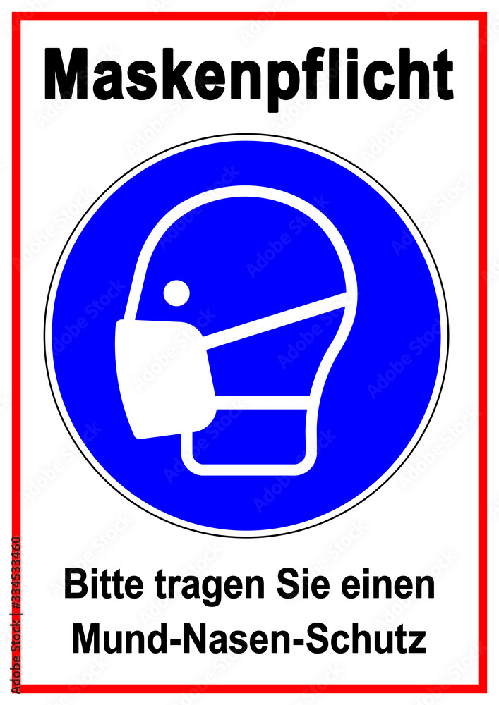 ds81 DiskretionSchild - Gebotsschild, Gebotszeichen: Schild mit der  Aufschrift Maskenpflicht. - Bitte tragen Sie einen Mund-Nasen-Schutz (MNS)  Mundschutz, OP-Maske - Druckvorlage DIN A1 A2 A3 A4 g9390  Stock-Illustration | Adobe Stock