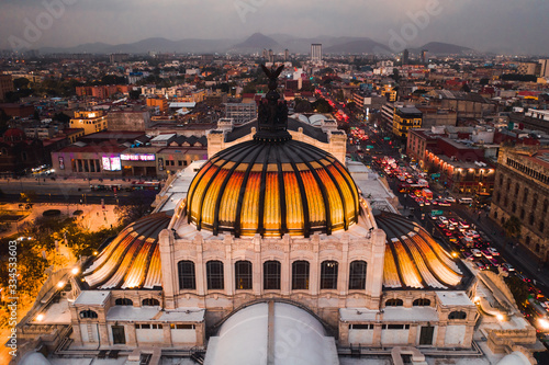 View from the drone of the streets and houses of the metropolis in Mexico City