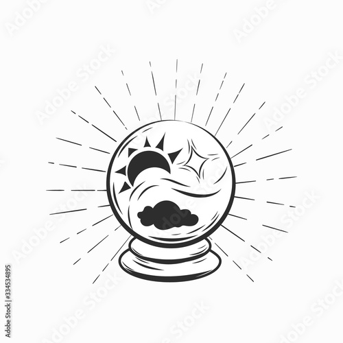 Magic crystal ball for fortune telling. Magic ball for prediction on white background.