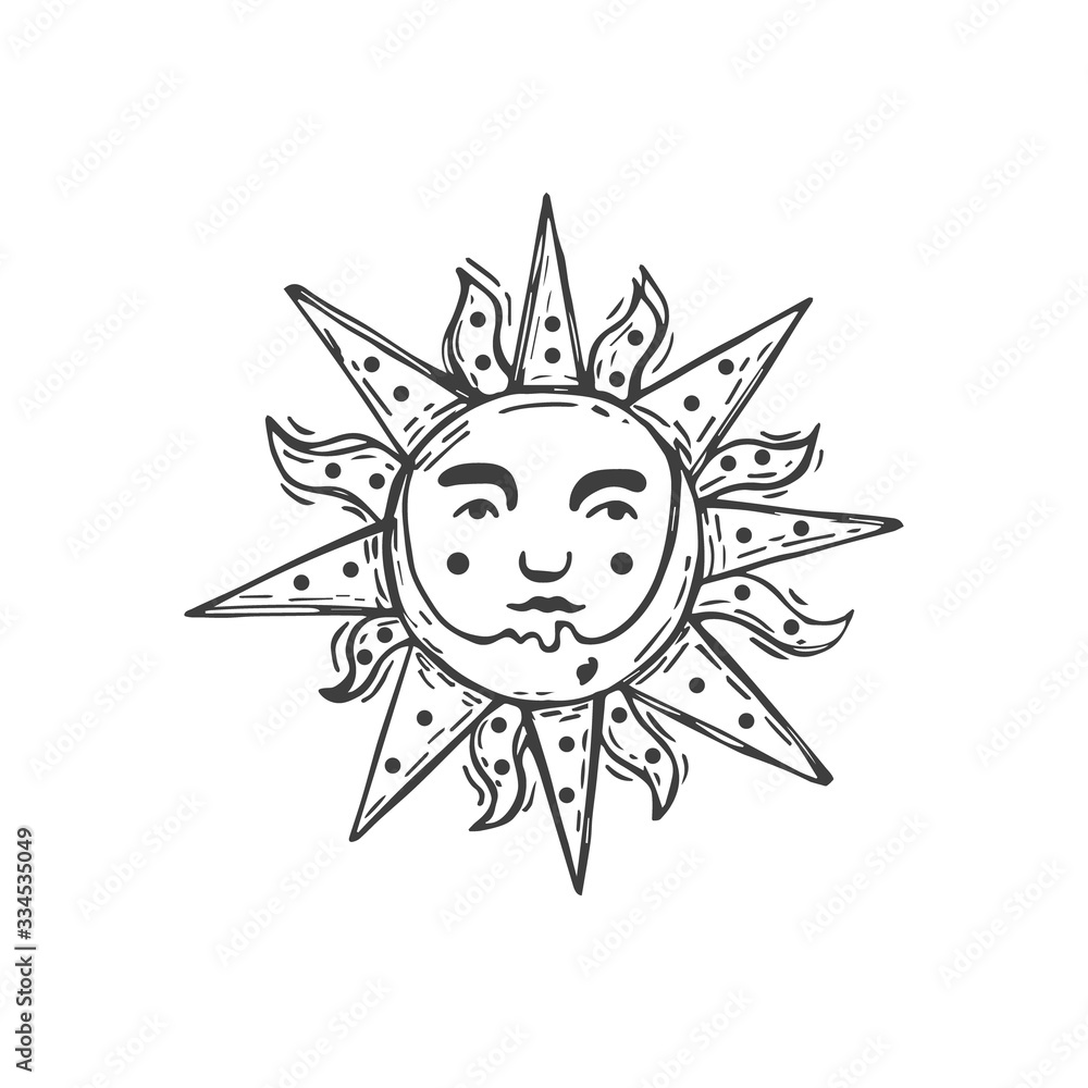 Eclipse vector sketch. Sun and moon illustration. Hand drawn sun engraving for tattoo or sticker. Element for pagan, occult magic, halloween or witchcraft theme. Eclipse vector sketch. Sun and moon illustration. Hand drawn sun engraving for tattoo or sticker. Element for pagan, occult magic, halloween or witchcraft theme.