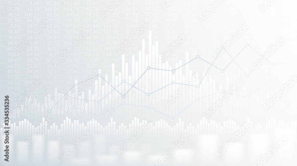 Abstract financial chart with uptrend line graph and candlestick on black and white color background