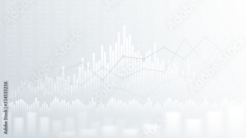 Abstract financial chart with uptrend line graph and candlestick on black and white color background