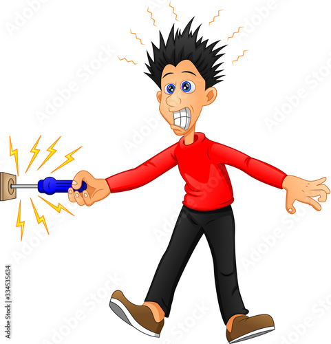 electrocuted boy on a white background